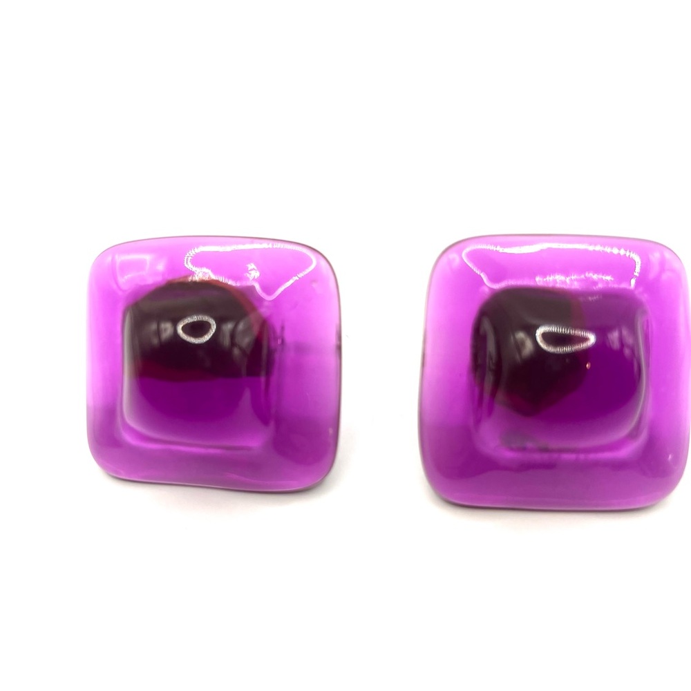 Bold Purple Gradient Square Resin Clip on Earrings Vintage Plastic Big Bold